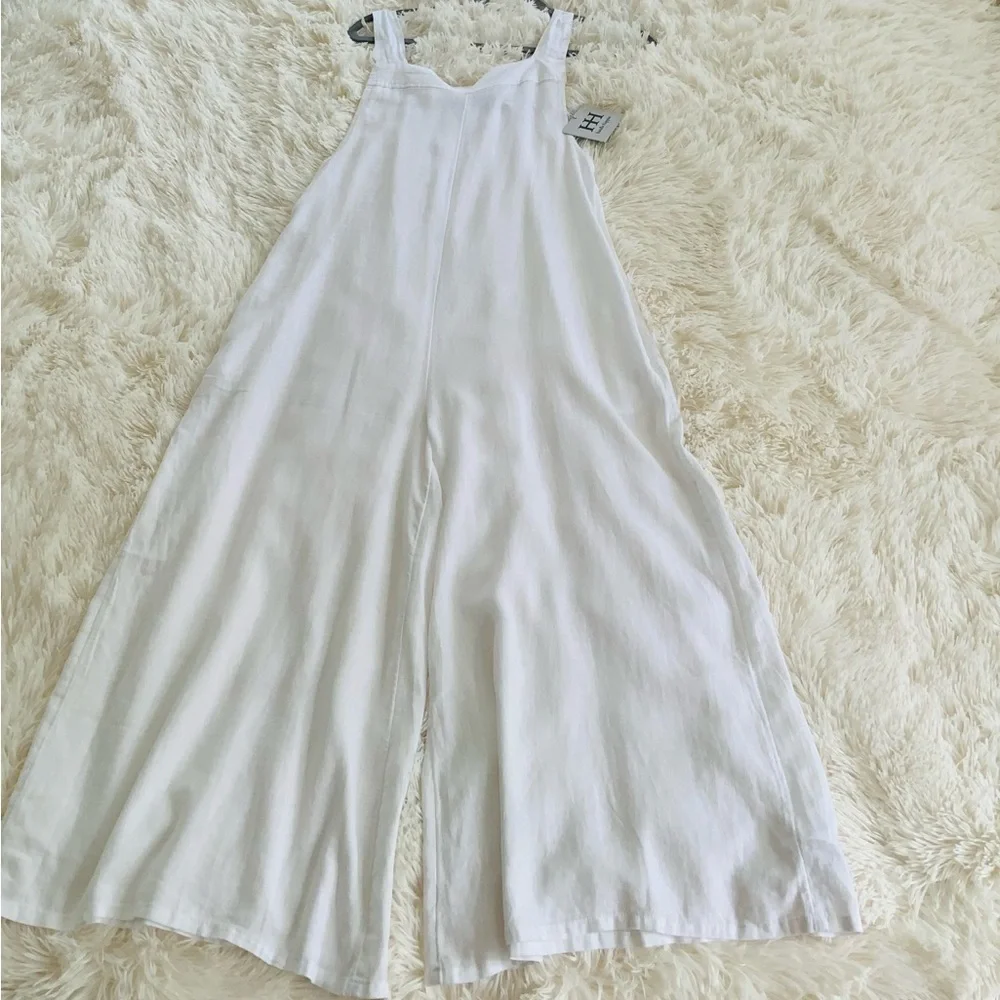 HAUTE HIPPIE STYLE Brilliant White Linen Blend Swimsuit Cover-up Jumpsuit - Picture 9 of 13